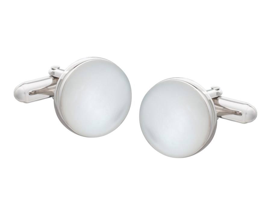 925 Sterling Silver Mother of Pearl Full Moon Cufflinks