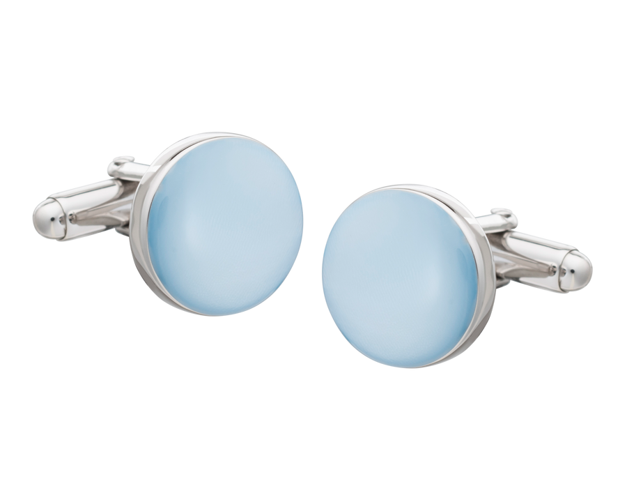 .925 Sterling Silver Blue Mother of Pearl Full Moon Cufflinks