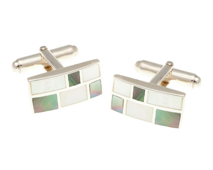 925 Sterling Silver Oblong Mother Of Peal Brickwork Cufflinks