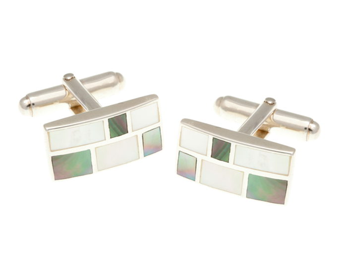 925 Sterling Silver Oblong Mother Of Peal Brickwork Cufflinks