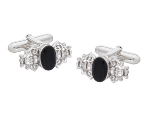 Fancy 925 Sterling Silver Onyx Cufflinks