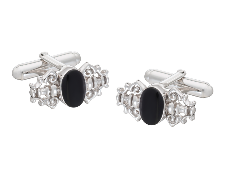 Fancy 925 Sterling Silver Onyx Cufflinks