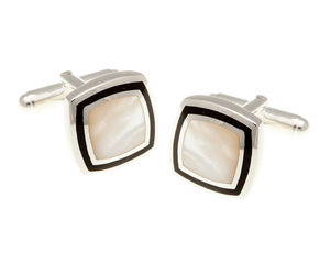 925 Sterling Silver Onyx & Mother Of Pearl Picture Frame Cufflinks