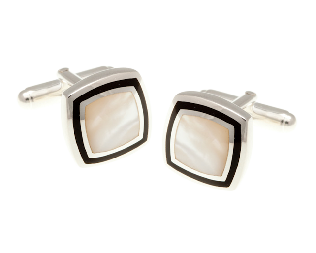 925 Sterling Silver Onyx & Mother Of Pearl Picture Frame Cufflinks