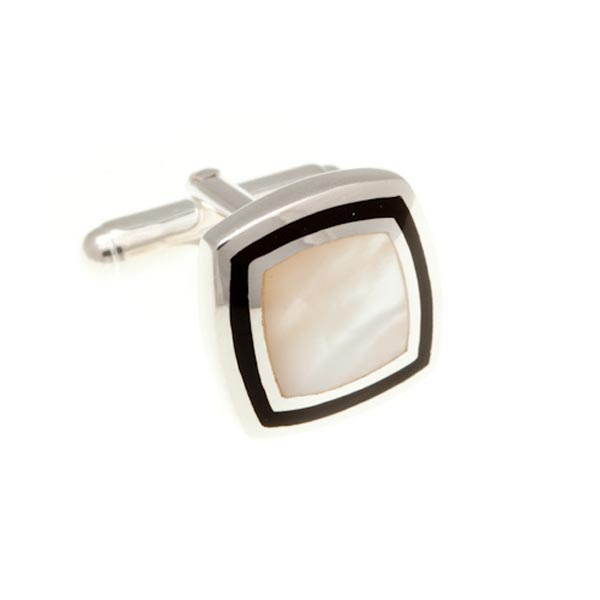 Black Onyx & Mother Of Pearl Picture Frame .925 Sterling Silver Cufflinks by Elizabeth Parker