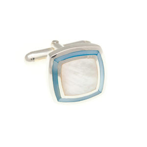 Blue and White Mother of Pearl Picture Frame .925 Sterling Silver Cufflinks by Elizabeth Parker