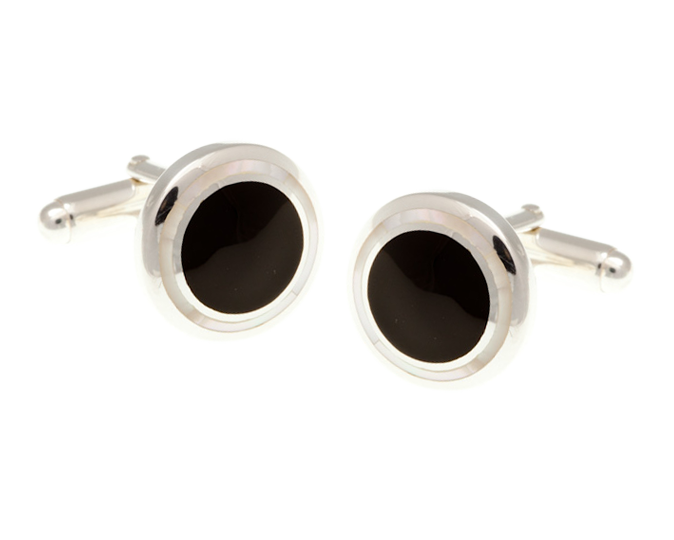 925 Sterling Silver Onyx Mother of Pearl Cufflinks