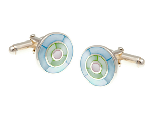 925 Sterling Silver Blue Green Pink Mother Of Pearl Target Cufflinks