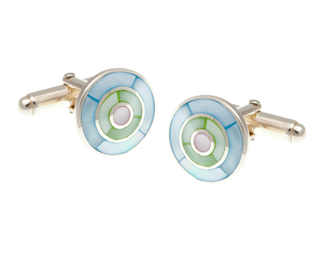 925 Sterling Silver Blue Green Pink Mother Of Pearl Target Cufflinks