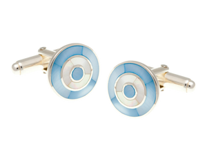 925 Sterling Silver Blue White Mother Of Pearl Target Cufflinks