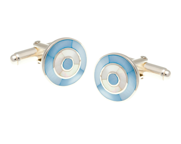 925 Sterling Silver Blue White Mother Of Pearl Target Cufflinks