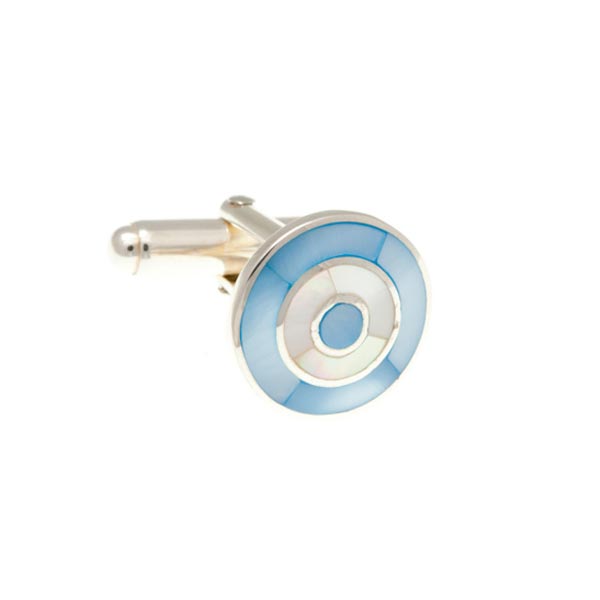 Blue And White Mother Of Pearl .925 Sterling SilverTarget Cufflinks by Elizabeth Parker England