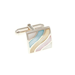 Square Wave With 4 Shades Of Mother Of Pearl .925 Sterling Silver Cufflinks - by Elizabeth Parker England