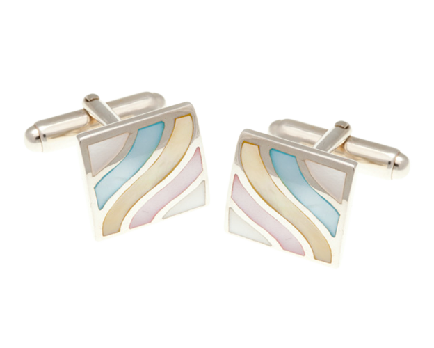 925 Sterling Silver Subtle Wave Mother Of Pearl Cufflinks