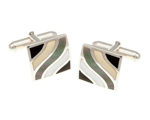 925 Sterling Silver Subtle Wave Multi Mother of Pearl Onyx Cufflinks