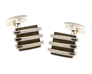 Band Of Silver Cufflinks With Smoky Mother Of Pearl & 925 Sterling Silver