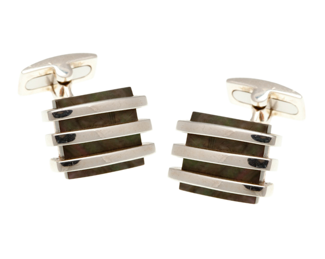 Band Of Silver Cufflinks With Smoky Mother Of Pearl & 925 Sterling Silver