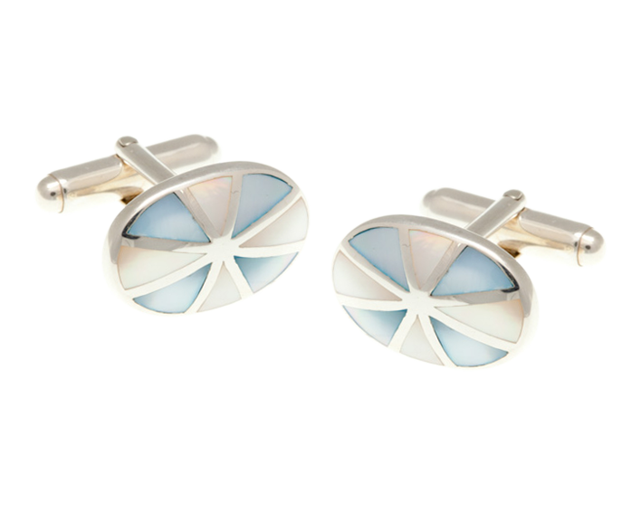 925 Sterling Silver Sunray Mother of Pearl Cufflinks