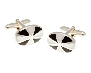 925 Sterling Silver Sunray Mother of Pearl Onyx Cufflinks