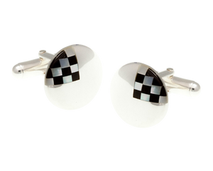 925 Sterling Silver Mother Of Pearl Chequered Cufflinks