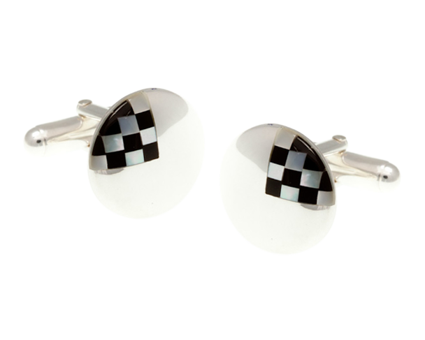 925 Sterling Silver Mother Of Pearl Chequered Cufflinks