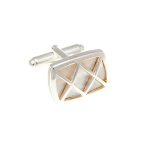 925 Sterling Silver Rectangle Criss Cross White Mother Of Pearl Cufflinks