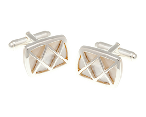 925 Sterling Silver Rectangle Criss Cross White Mother Of Pearl Cufflinks