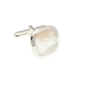 Soft Square Rounded Corners With Mother Of Pearl Inner Soft Square .925 Sterling Silver Cufflinks - by Elizabeth Parker England