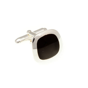 Soft Square .925 Sterling Silver Cufflinks with Black Onyx Insert by Elizabeth Parker England