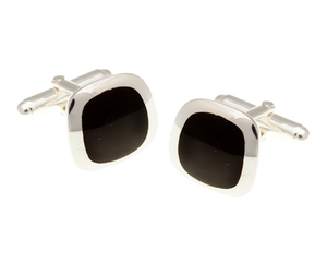 925 Sterling Silver Onyx Soft Square Cufflinks