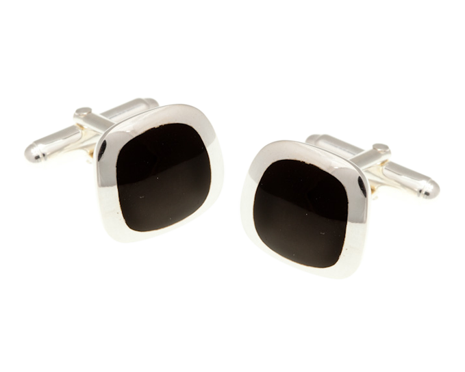 925 Sterling Silver Onyx Soft Square Cufflinks