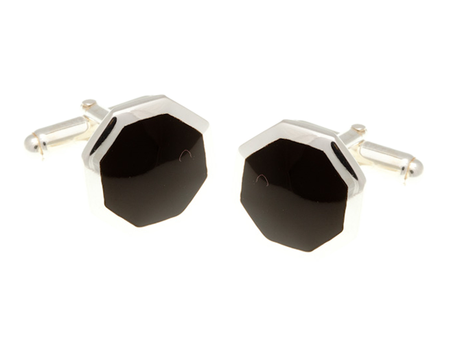 Octagonal 925 Sterling Silver Onyx Cufflinks