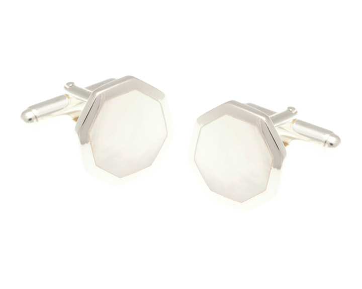 Octagonal 925 Sterling Silver Mother Of Pearl Cufflinks