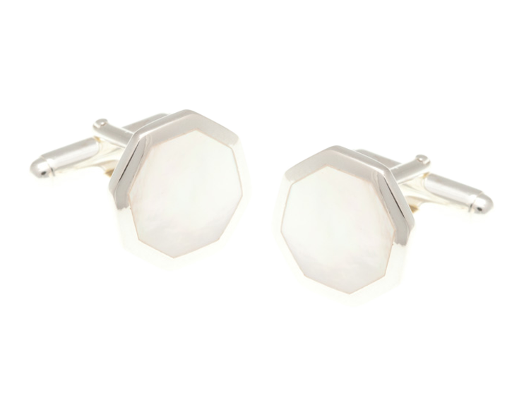 Octagonal 925 Sterling Silver Mother Of Pearl Cufflinks