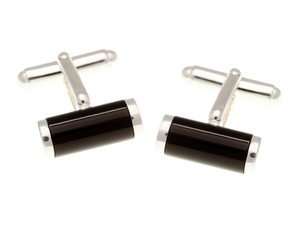 925 Sterling Silver Onyx Tube Cufflinks