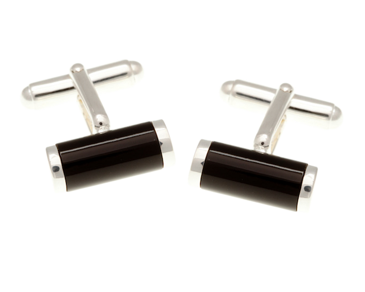 925 Sterling Silver Onyx Tube Cufflinks