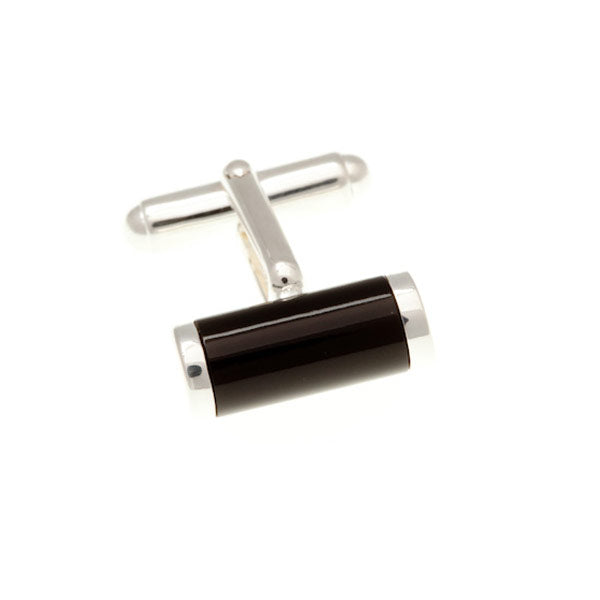 Black Onyx Tube .925 Sterling Silver Cufflinks by Elizabeth Parker