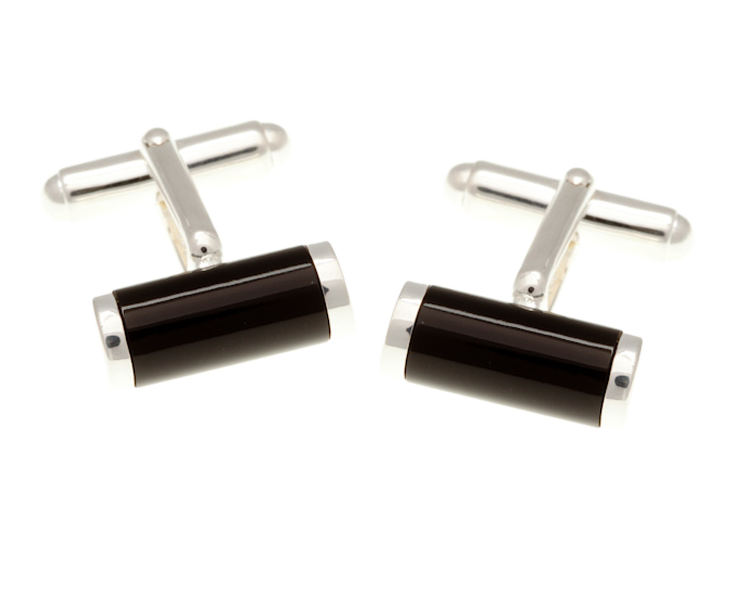 925 Sterling Silver Onyx Tube Cufflinks