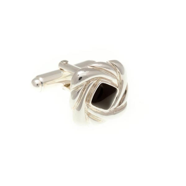 .925 Sterling SilverSwirl Cufflinks With Black Onyx Centre by Elizabeth Parker