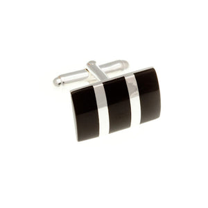 Silver Striped Black Onyx Cufflinks by Elizabeth Parker England