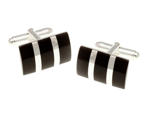 925 Sterling Silver Rectangular Striped Onyx Cufflinks