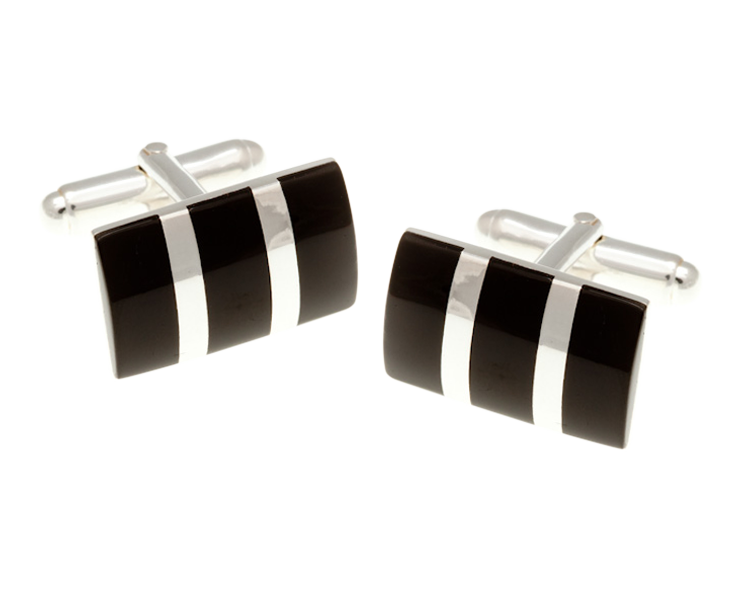 925 Sterling Silver Rectangular Striped Onyx Cufflinks