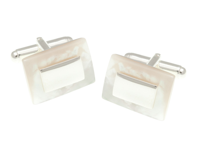 925 Sterling Silver Rectangular Mother Of Pearl Cufflinks