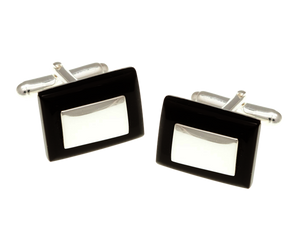 925 Sterling Silver And Black Onyx Rectangular Cufflinks