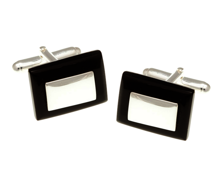 925 Sterling Silver And Black Onyx Rectangular Cufflinks