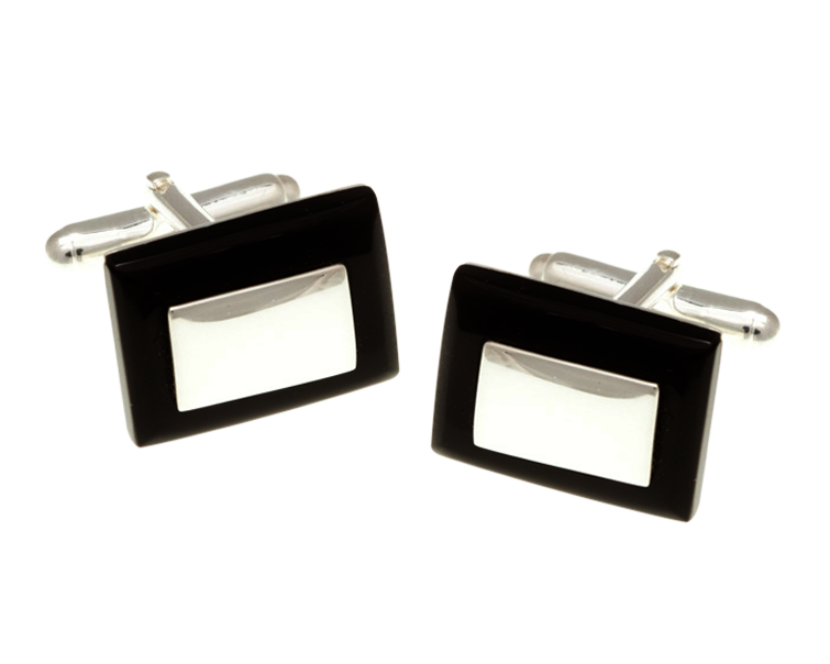 925 Sterling Silver And Black Onyx Rectangular Cufflinks