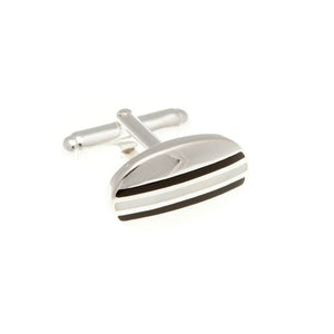 Sterling Silver3 Line Black Onyx & Mother Of Pearl .925 Sterling Silver Cufflinks - by Elizabeth Parker England