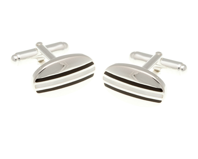 925 Sterling Silver Striped Mother of pearl Onyx Cufflinks