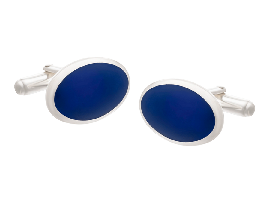 Timeless Classic Oval 925 Sterling Silver Lapis Lazuli Cufflinks