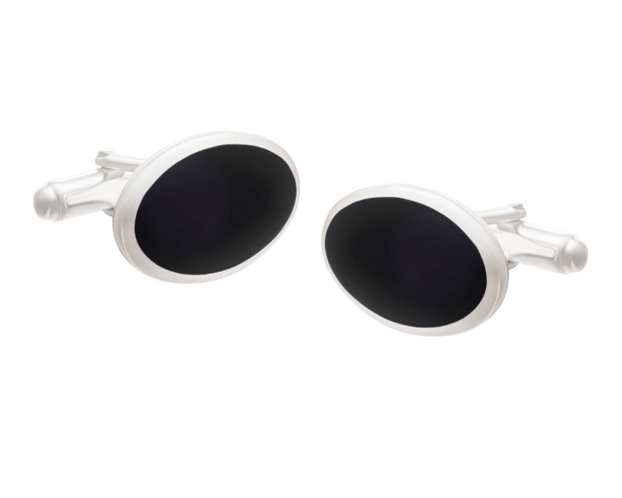 Timeless 925 Sterling Silver and Onyx Classic Oval Cufflinks